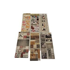 Lot 6 Cat Scrapbook Sticker Sheets Mixed Brands Cardstock Embossed Feline Craft
